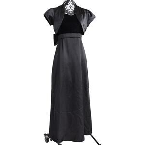 Vintage 90s Black Velvet/Satin Maxi Dress With Cross Straps And Bow Accent - NSL